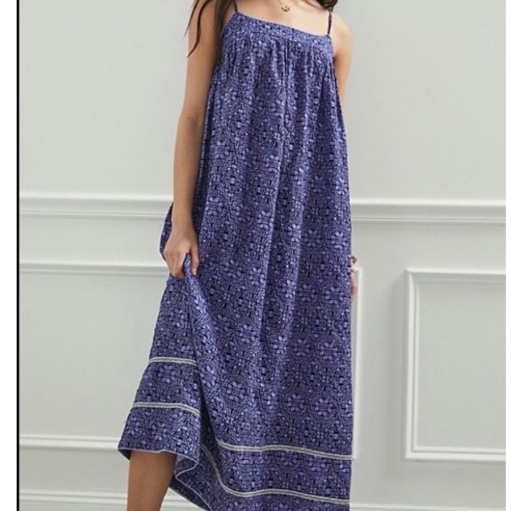 Anthropologie Savona Slip Dress Midi Tank Dress Boho Purple Printed Resort Sz S